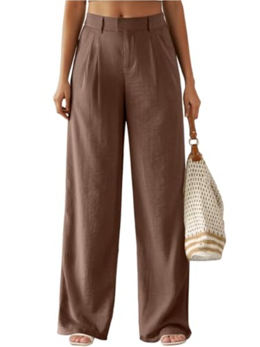 Wide Leg Dress Pants High Waisted Pleated Palazzo Trousers with Pockets